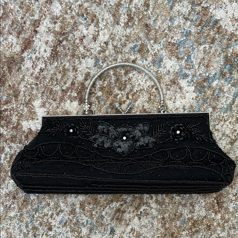 Elegant Black Beaded Handbag